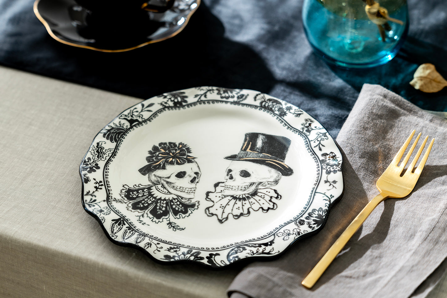 Halloween Victorian Skulls Dessert/Salad Plate