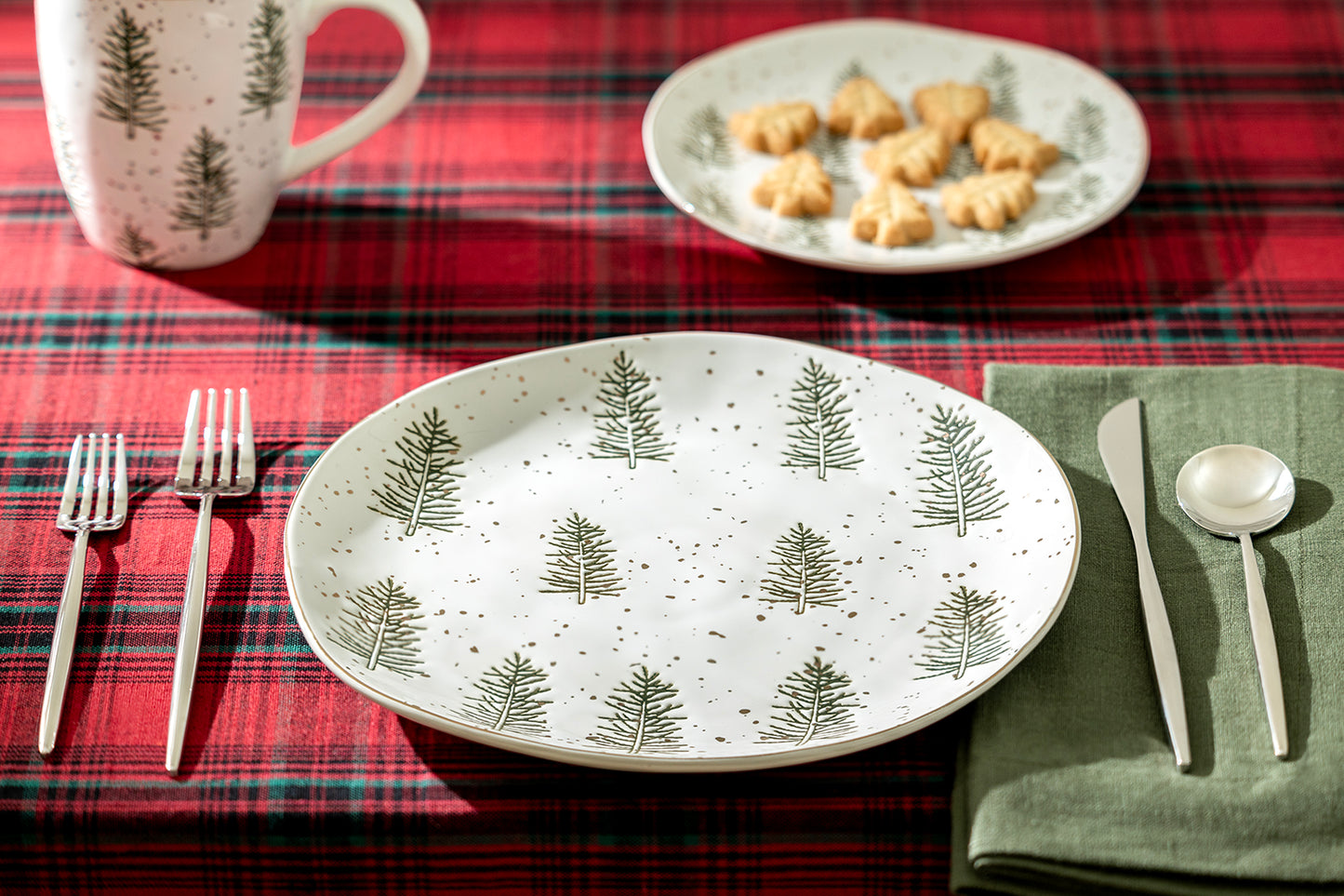 Snowy Pine Trees Organic Shape Dinner Plate