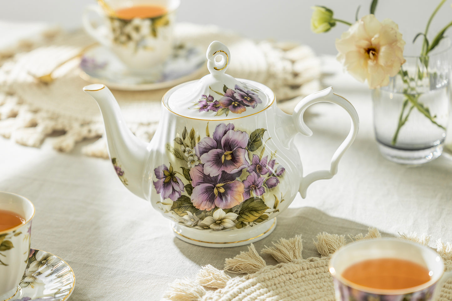 Purple Pansy Bone China Teapot