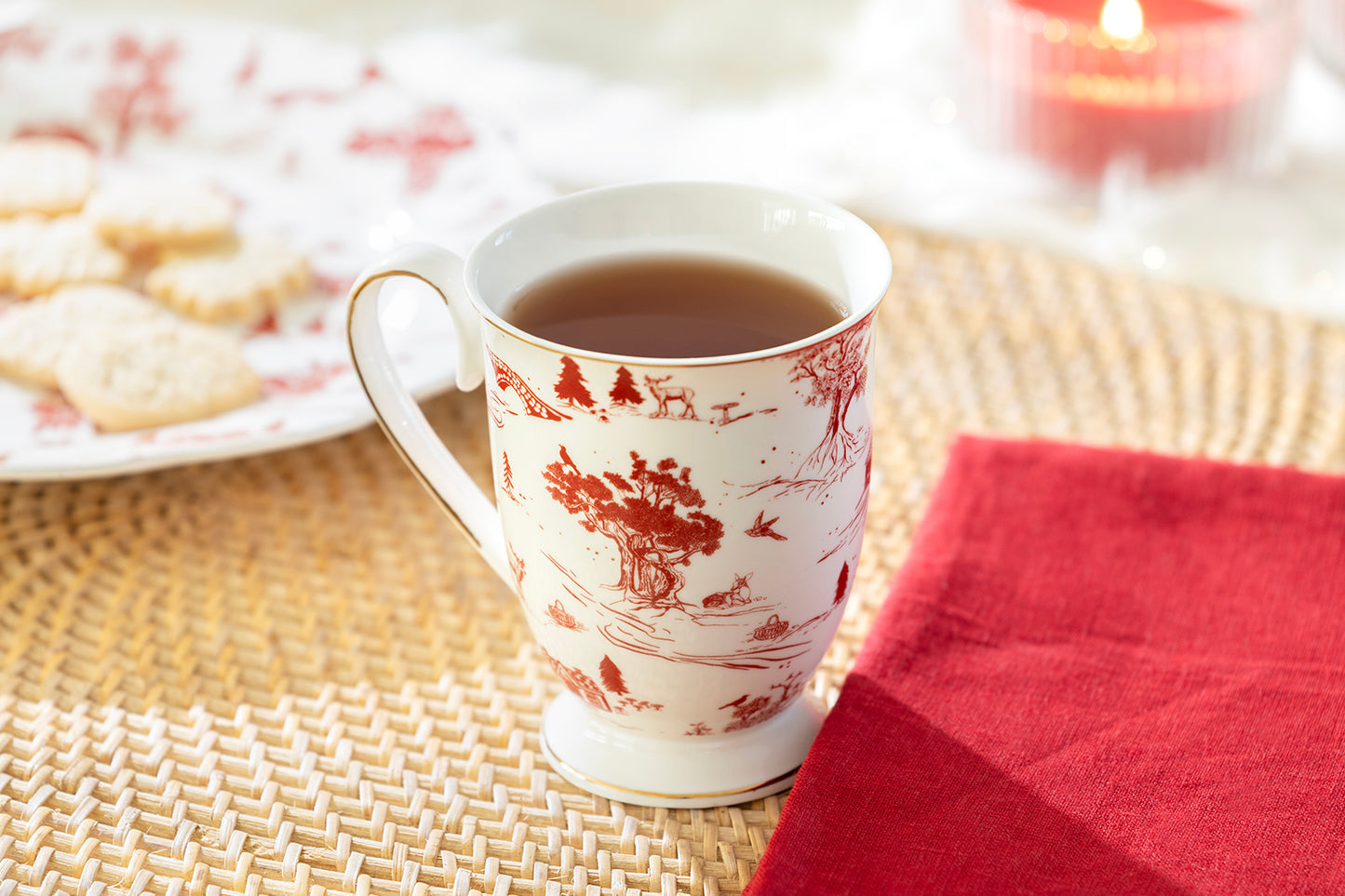 Red Village Fine Porcelain Footed Mug