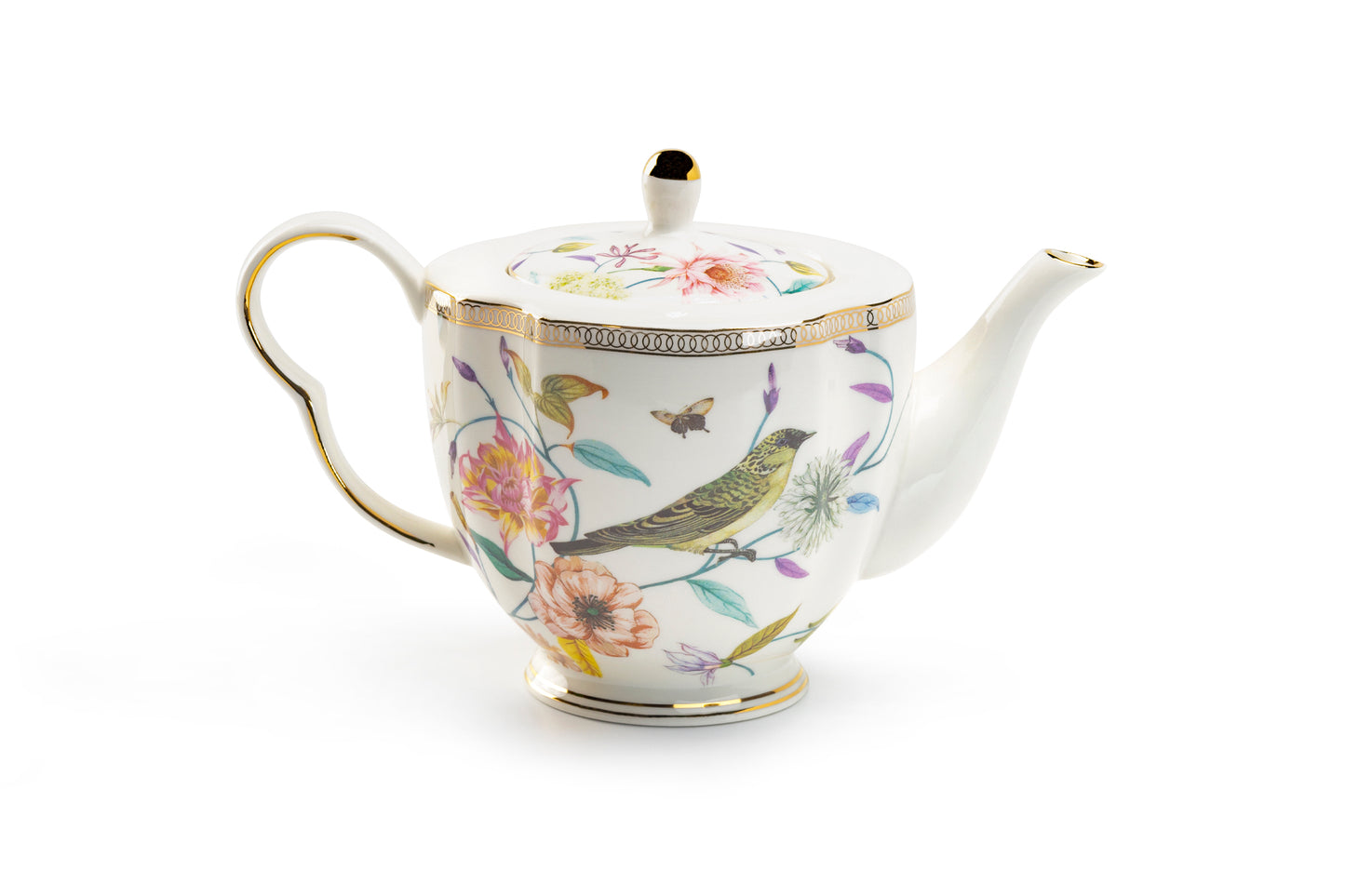 Spring Flowers with Hummingbird Fine Porcelain Teapot