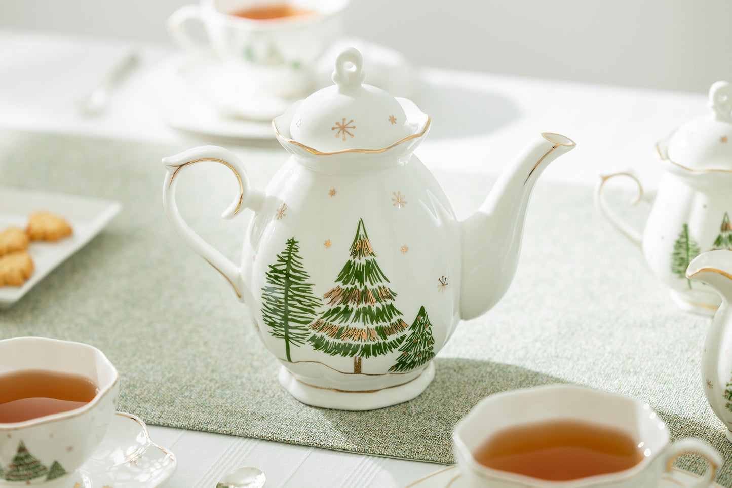 Christmas Pine Trees Fine Porcelain Teapot