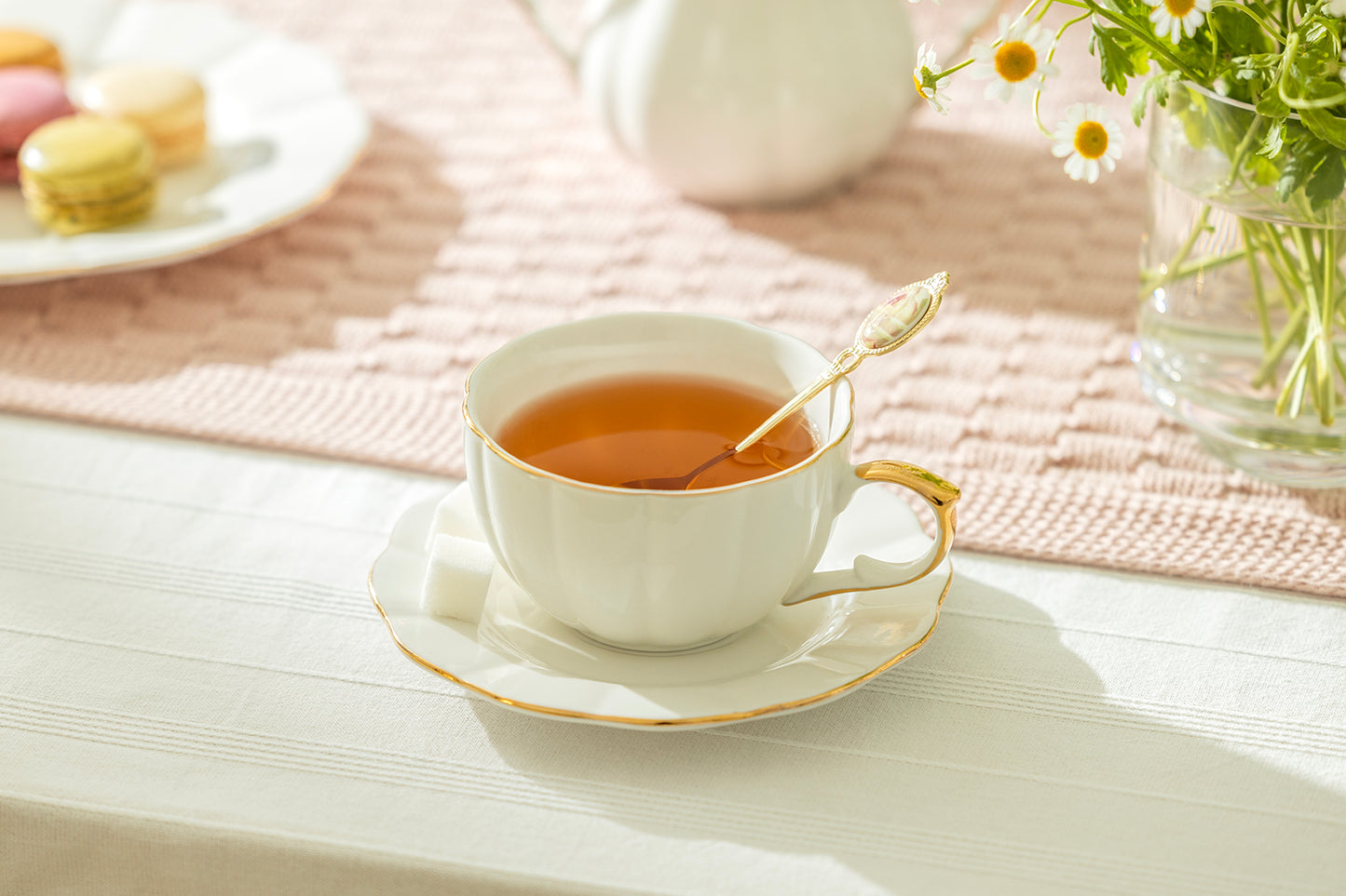 White Gold Scallop Fine Porcelain Tea Cup and Saucer