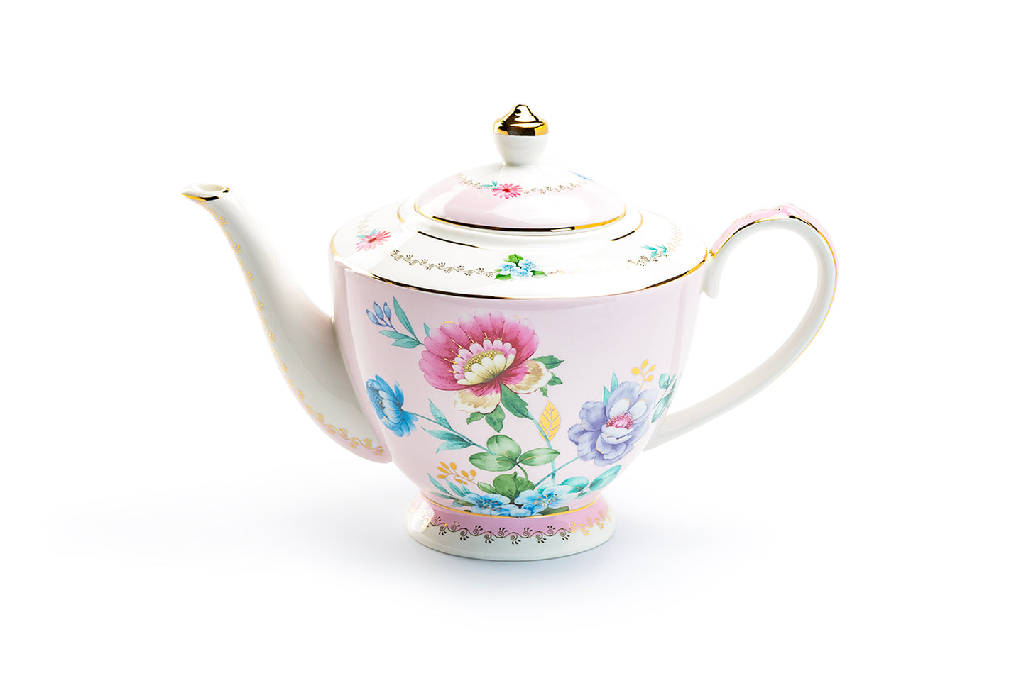 Pink Flower Garden Fine Porcelain Teapot