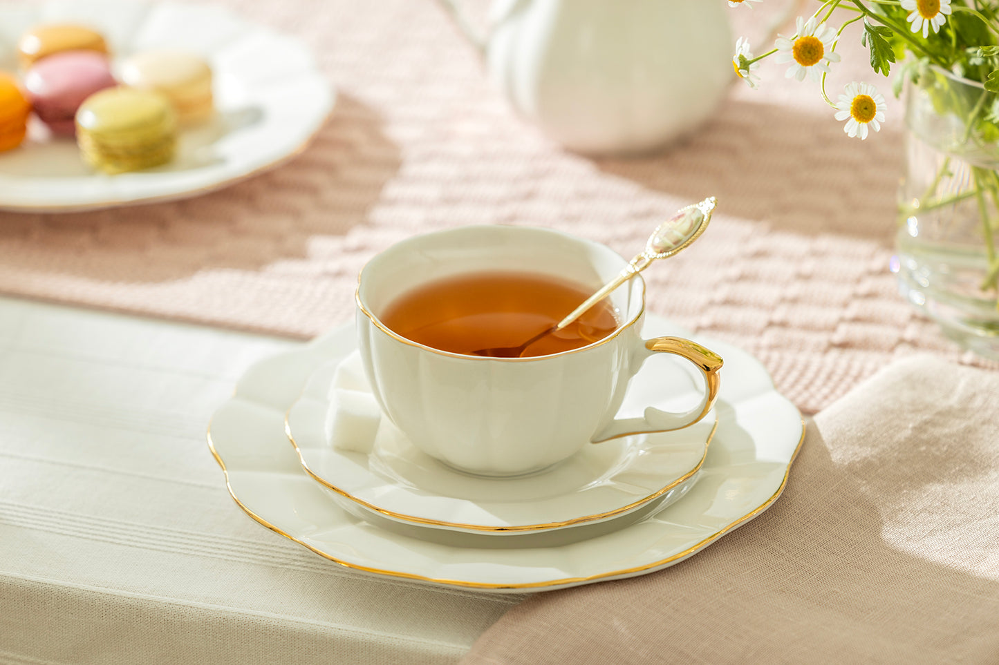 White Gold Scallop Fine Porcelain Tea Cup and Saucer