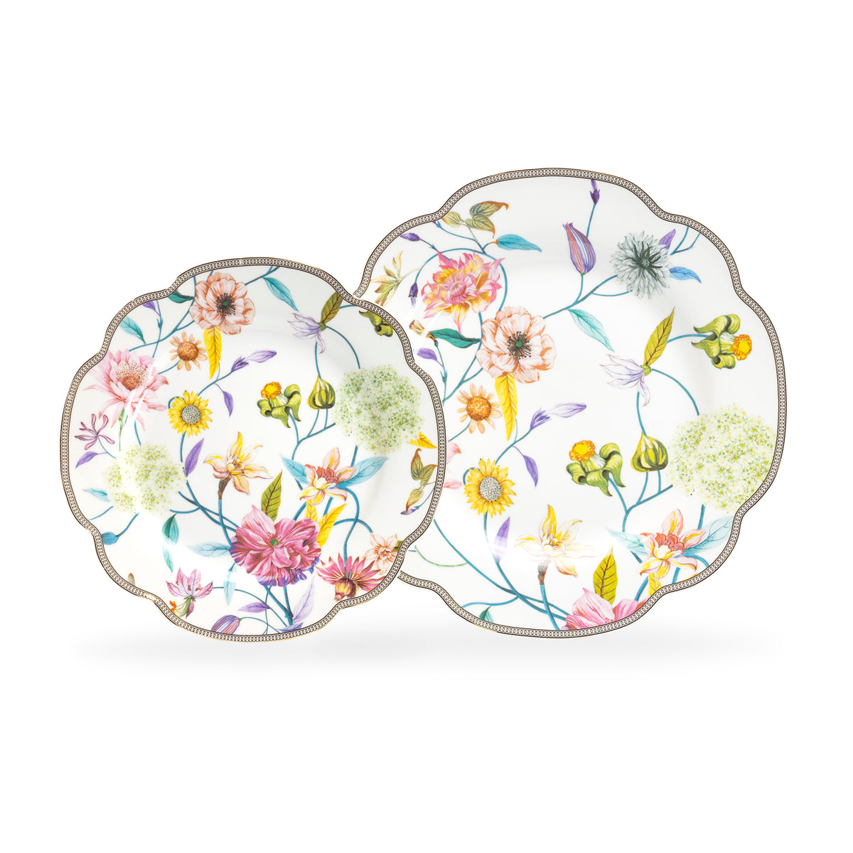 Spring Flowers with Hummingbird Fine Porcelain Assorted Color Tea Cup and Saucer Set of 4