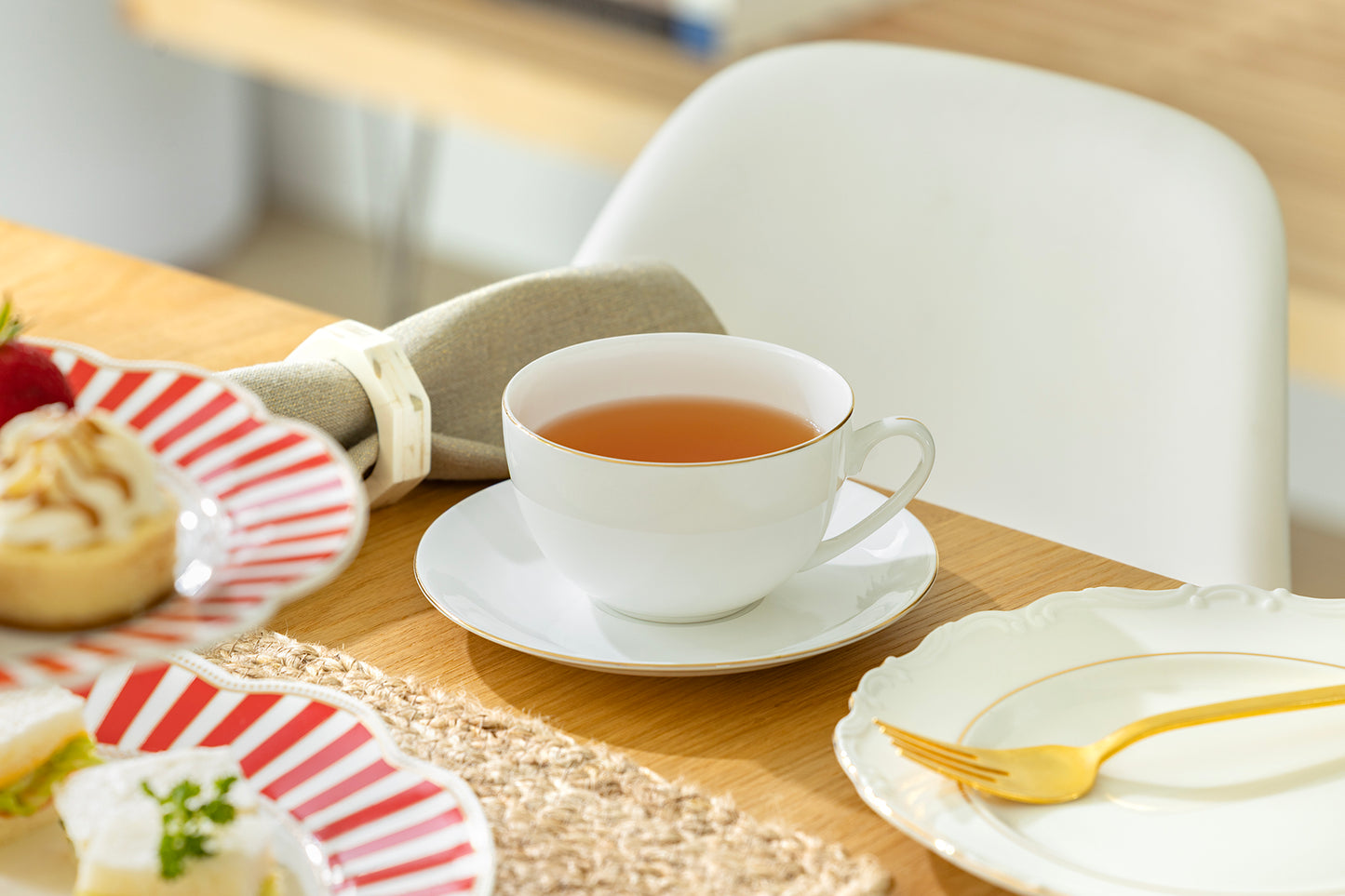 Gold Rim Blanc Bone China Cup and Saucer