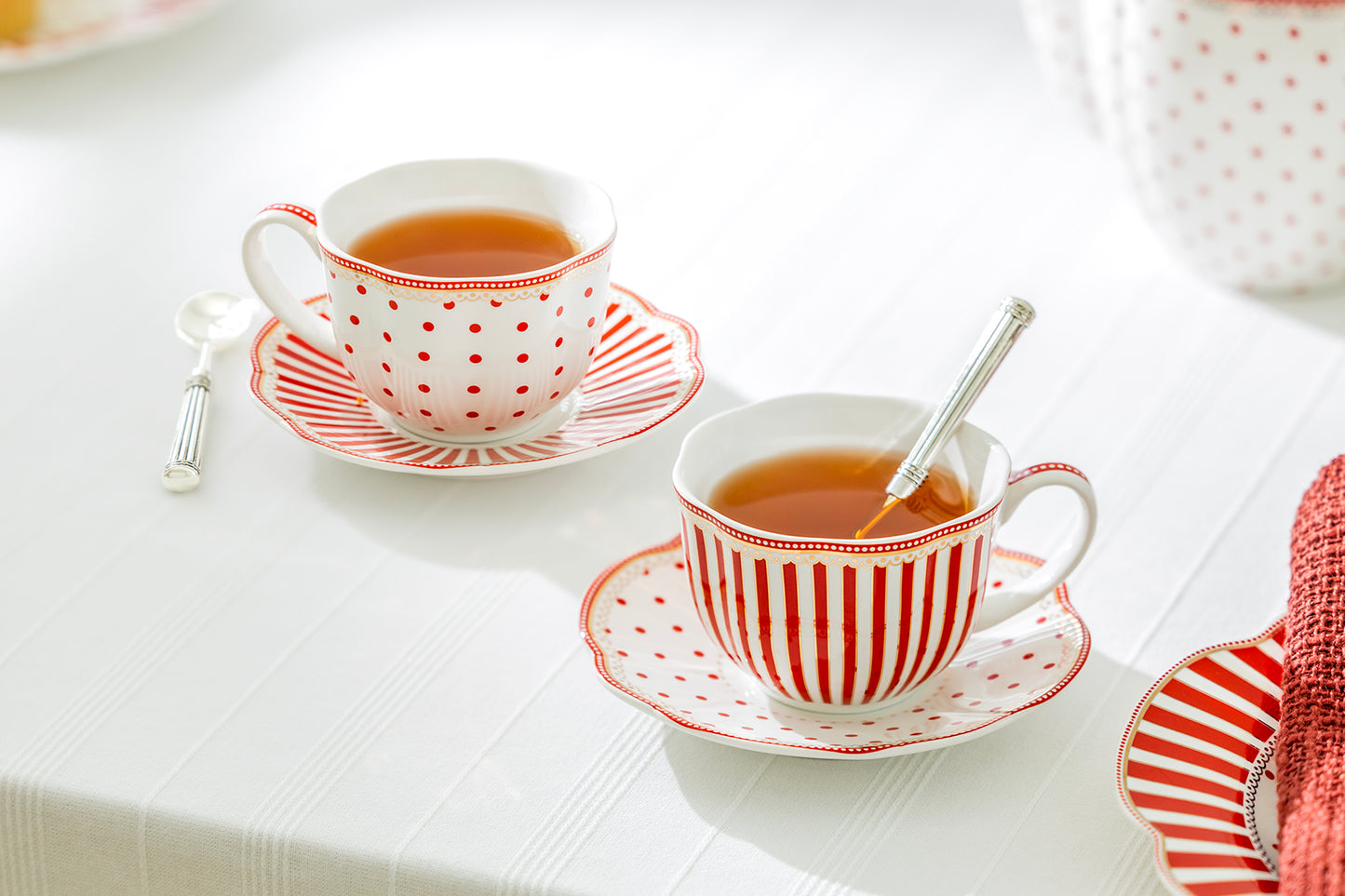 Red Josephine Stripes and Dots Fine Porcelain Tea Set