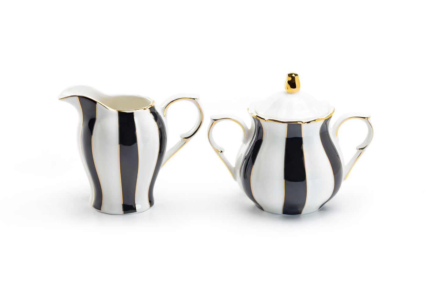 Black and White Scallop Fine Porcelain Sugar & Creamer Set