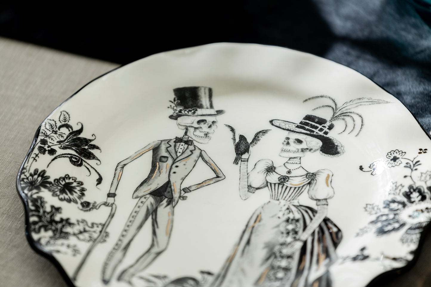 Halloween Victorian Skeletons Dessert/Salad Plate