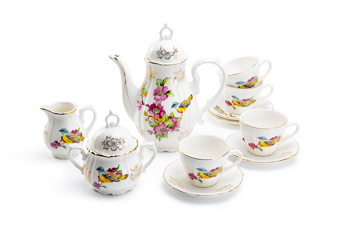 Spring Flowers with Bird Fine Porcelain Mini Tea Set