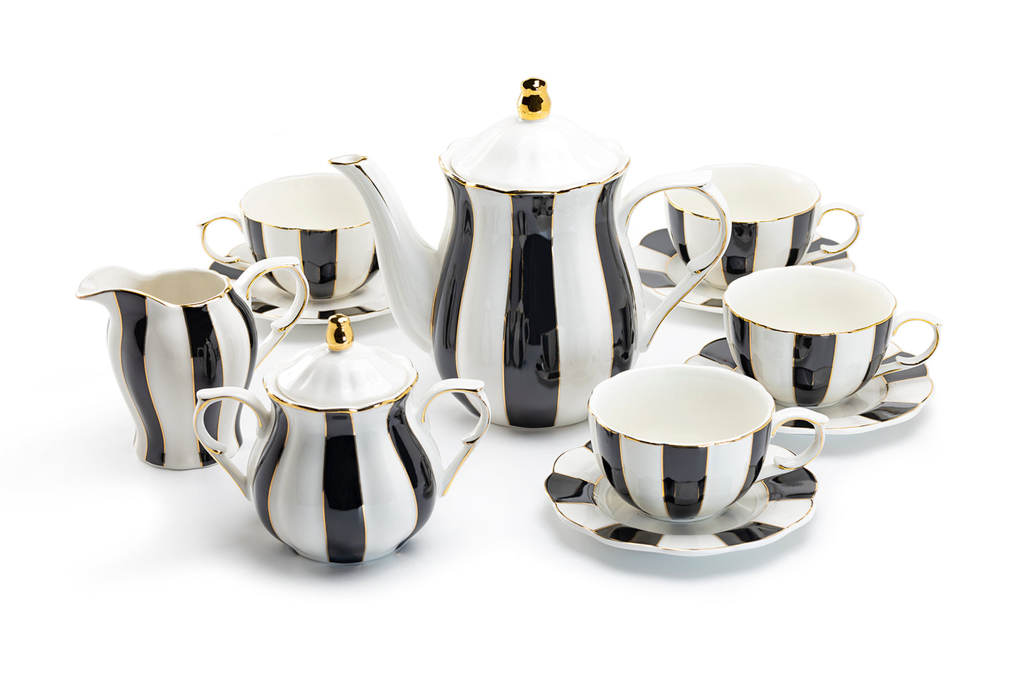 Black and White Scallop Fine Porcelain Tea Set