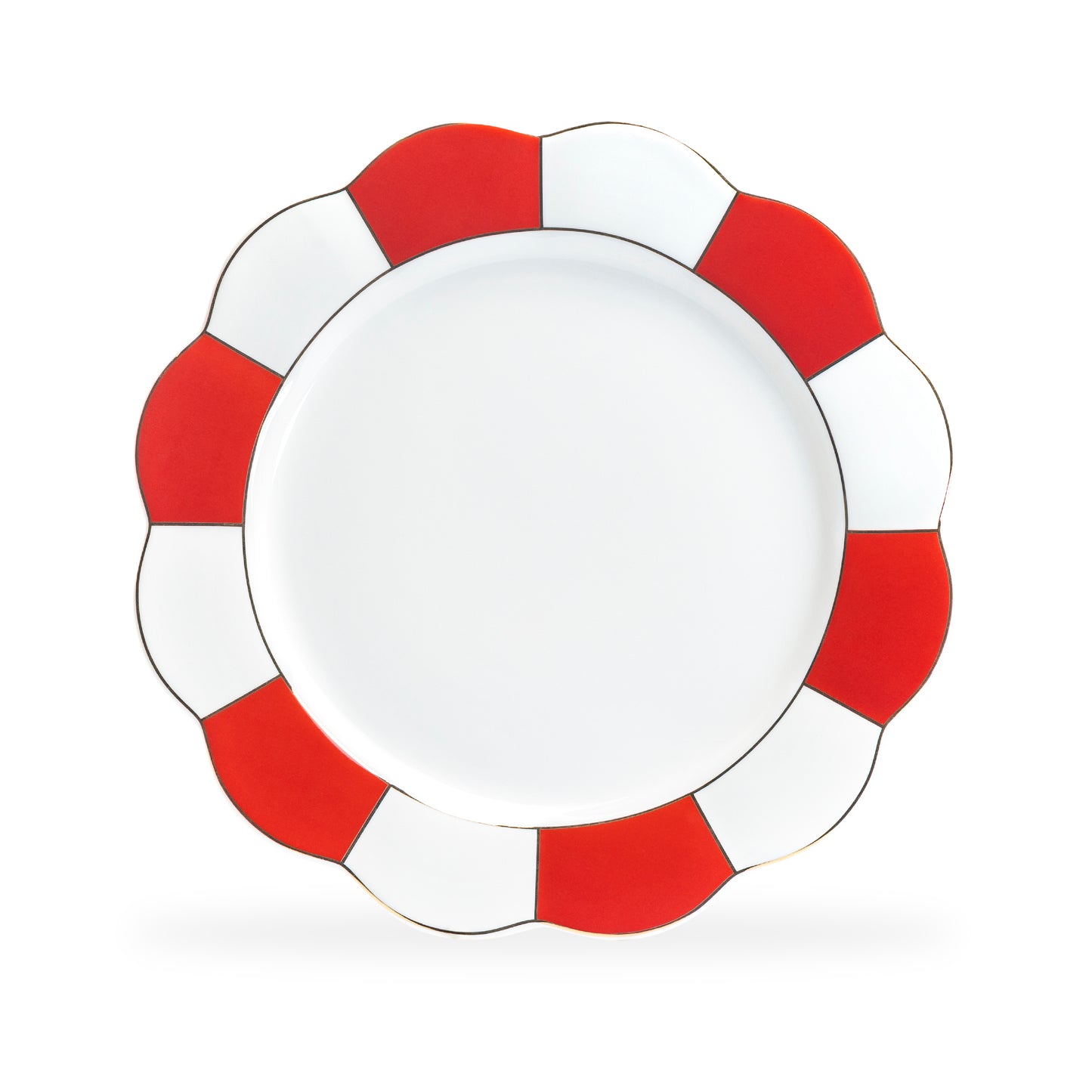Red and White Scallop Fine Porcelain Dinner Plate