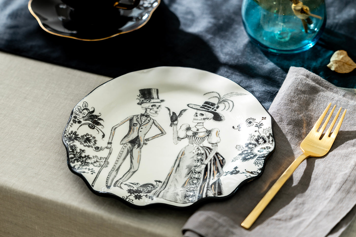 Halloween Victorian Skeletons Dessert/Salad Plate