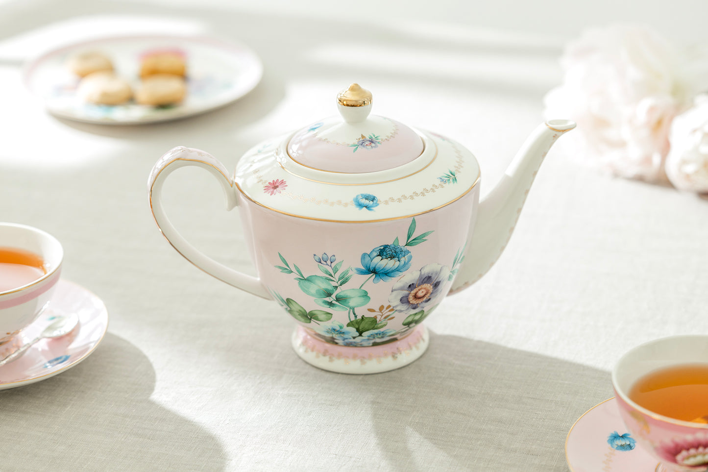 Pink Flower Garden Fine Porcelain Teapot