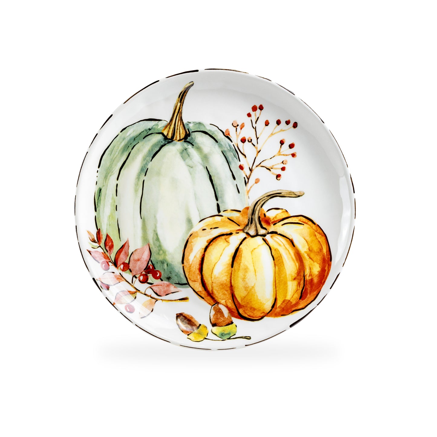 Fall Pumpkins with Holly and Acorns Dessert/Salad Plate