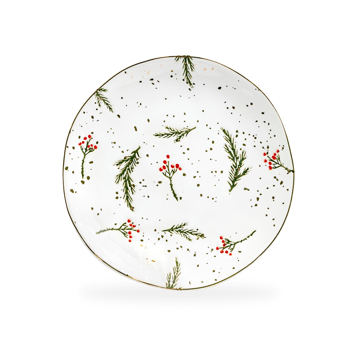 Holly Berries Organic Shape Dessert Plate