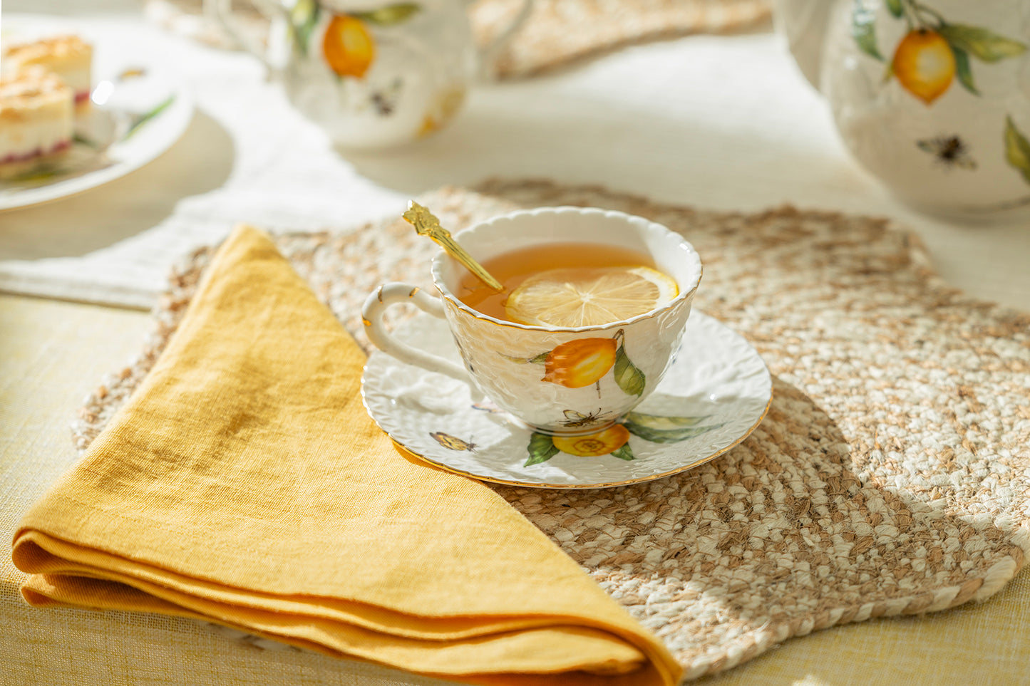 Lemon Bee Fine Porcelain Tea Cup and Saucer