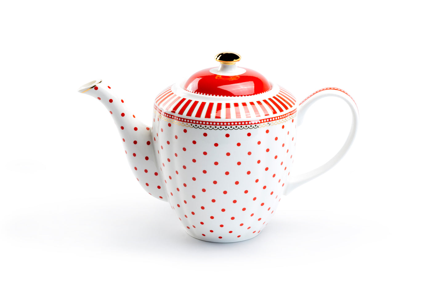 Red Josephine Stripes and Dots Fine Porcelain Teapot