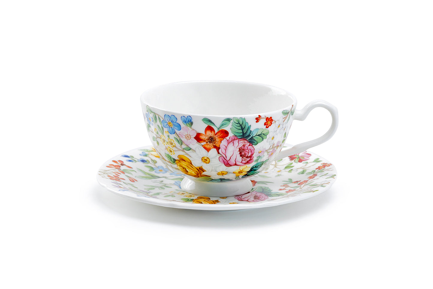 Lismore Rose Garden Bone China Tea Cup and Saucer