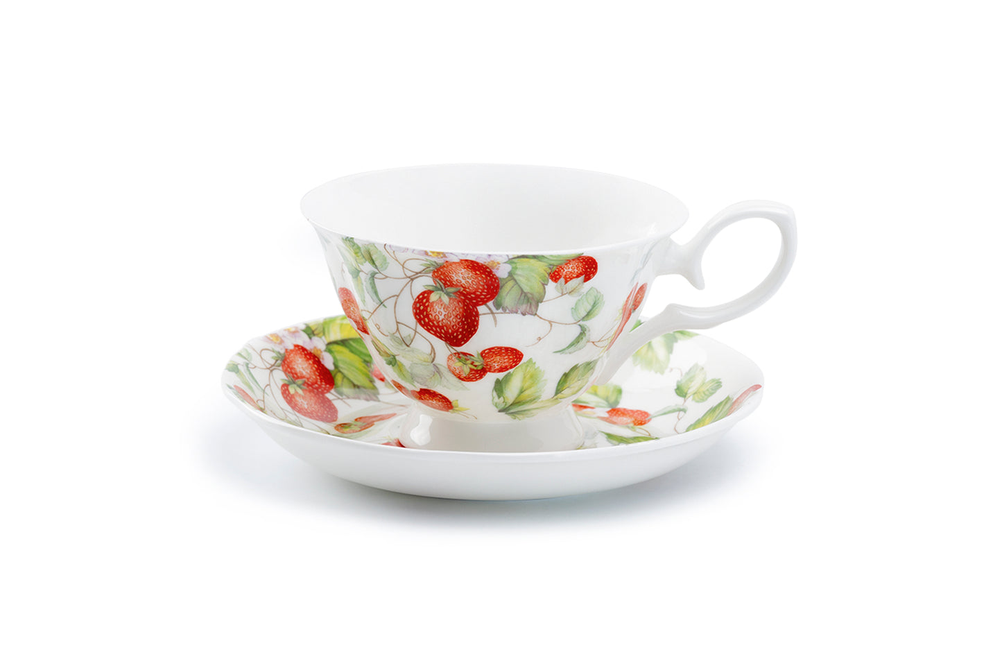 Strawberry Bone China Tea Cup and Saucer