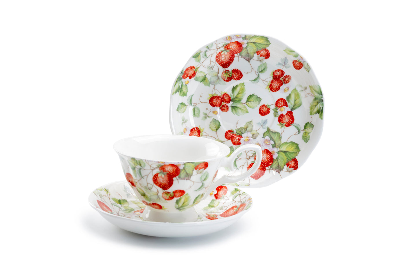 Strawberry Bone China Tea Cup and Saucer