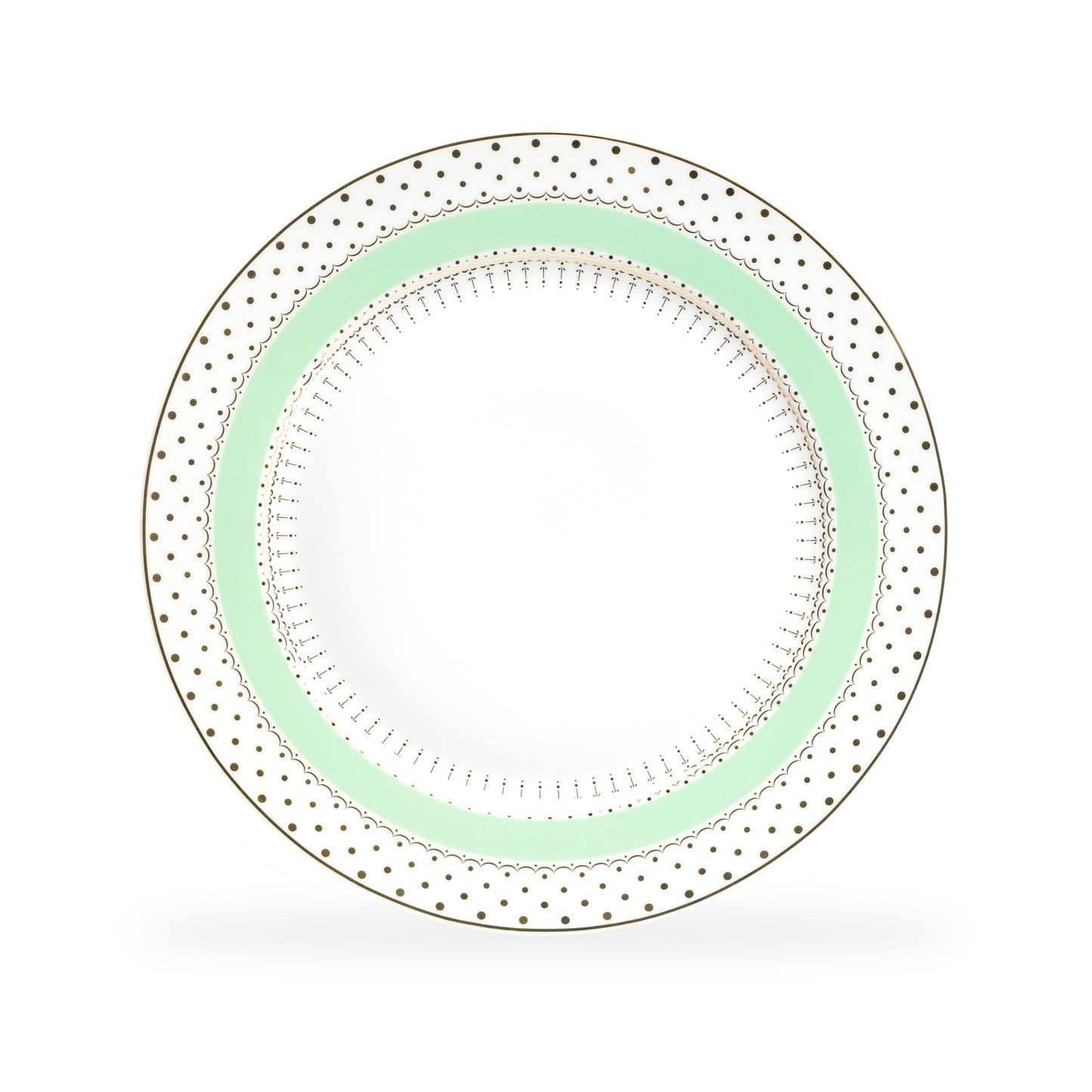 Mint Green Stripe with Gold Dots Fine Porcelain Dinner Plate