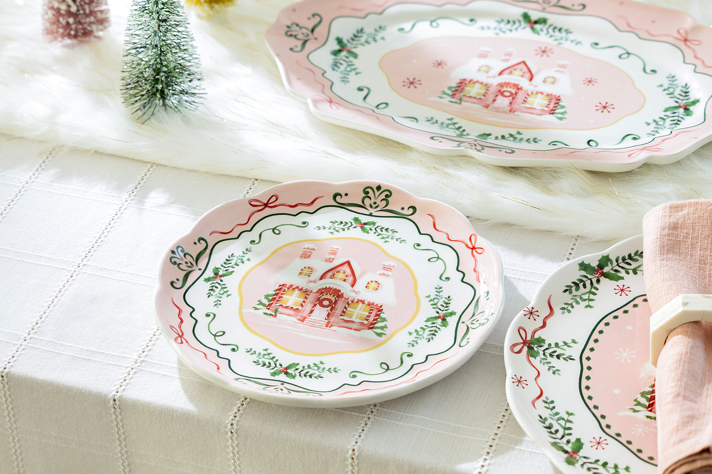 Christmas House Pink Dessert/Salad Plate