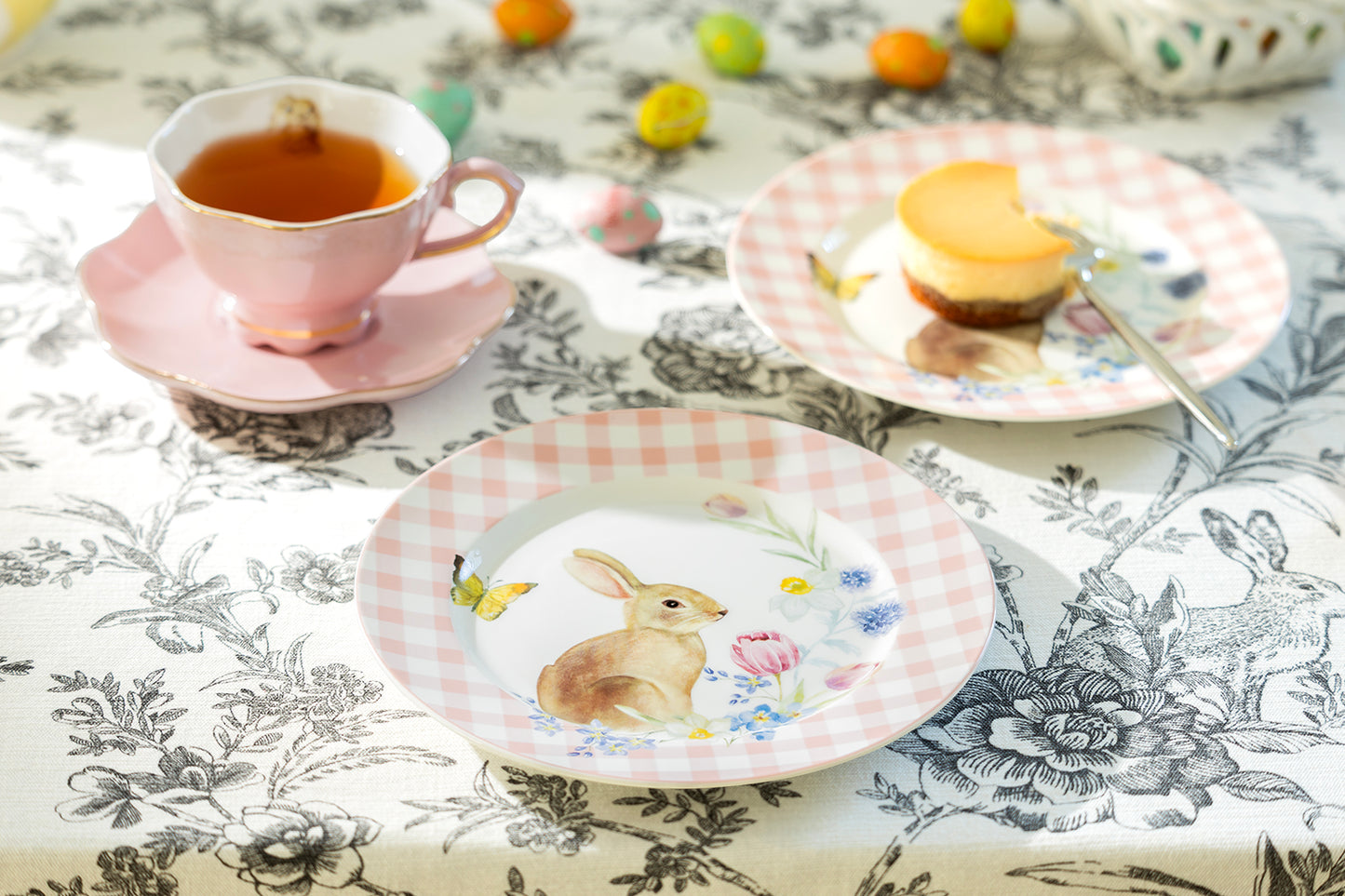 Meadow Bunny Pink Gingham Fine Porcelain Dessert Plate