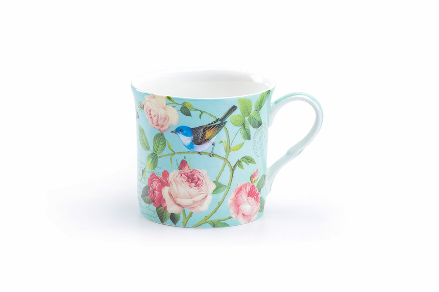 Blue Jay Pink Rose Garden Bone China Mug
