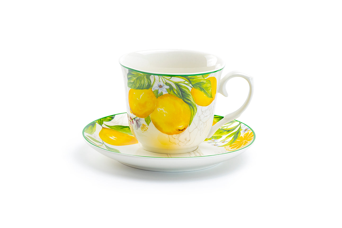 Lemon Garden Fine Porcelain Tea Cup and Saucer