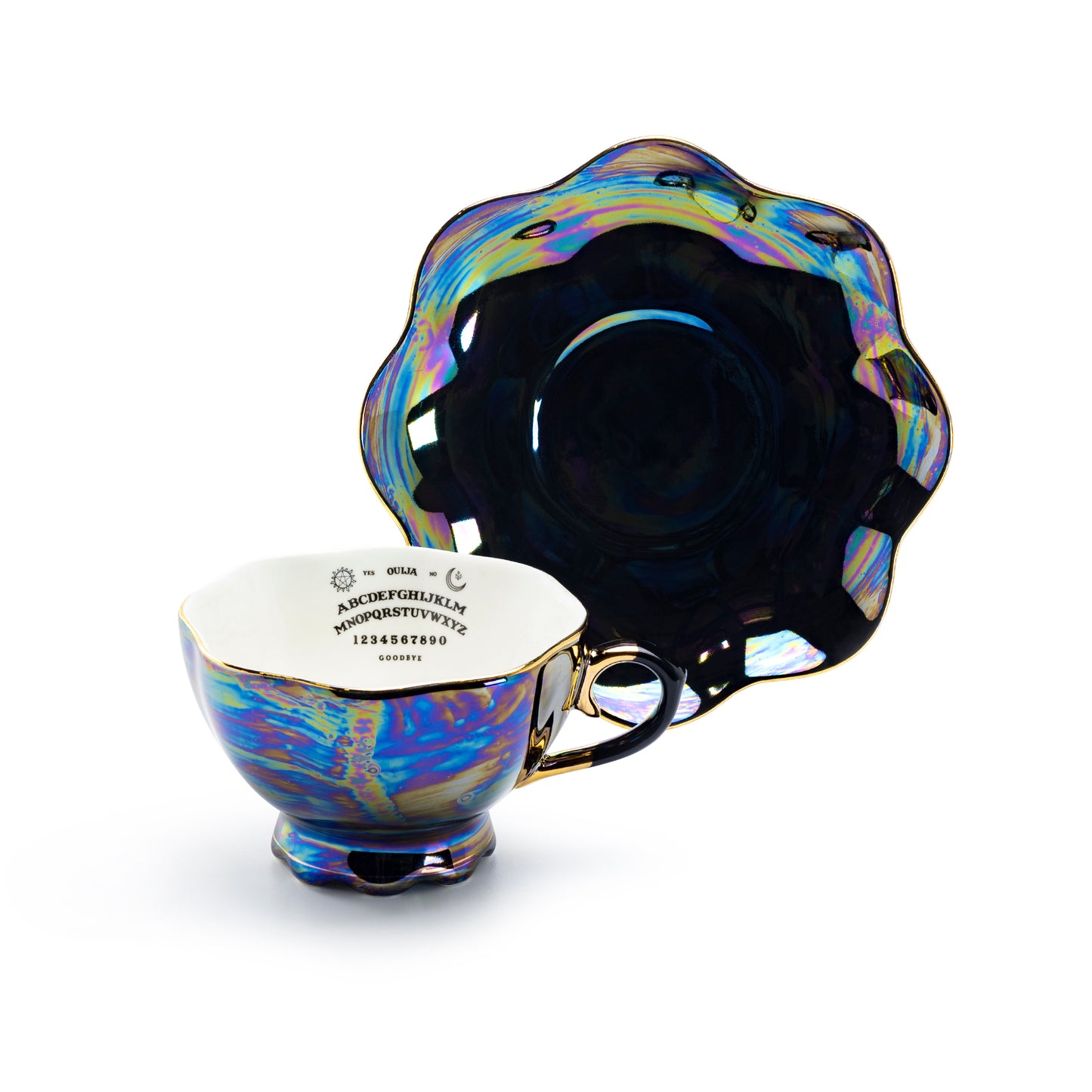 Ouija Board Black Gold Luster Tea Cup and Saucer