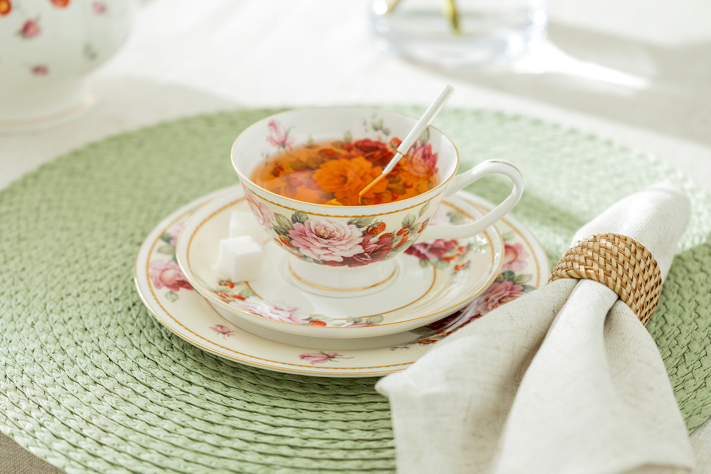 Peony and Strawberry Cream Bone China Tea Set