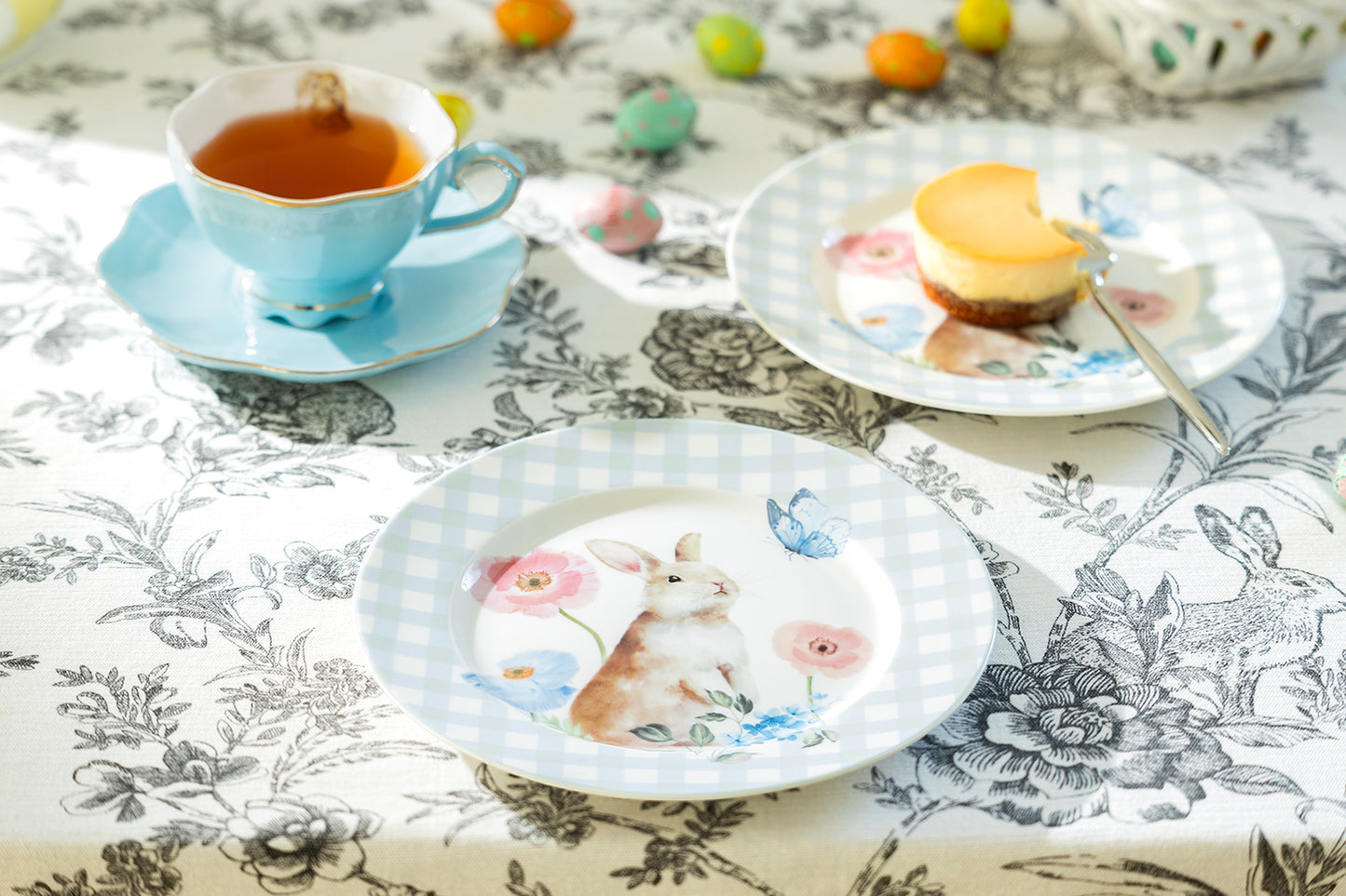 Meadow Bunny Blue Gingham Fine Porcelain Dessert Plate