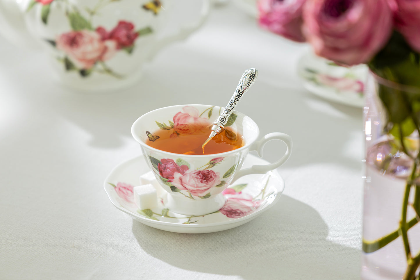 Kensington Pink Rose Bone China Tea Set