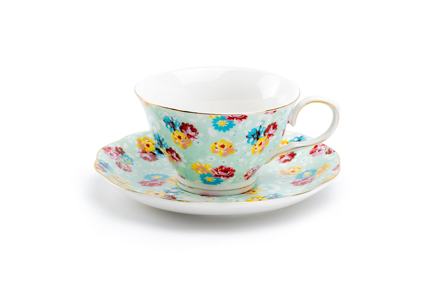 Blue Shabby Rose Fine Porcelain Cup and Saucer