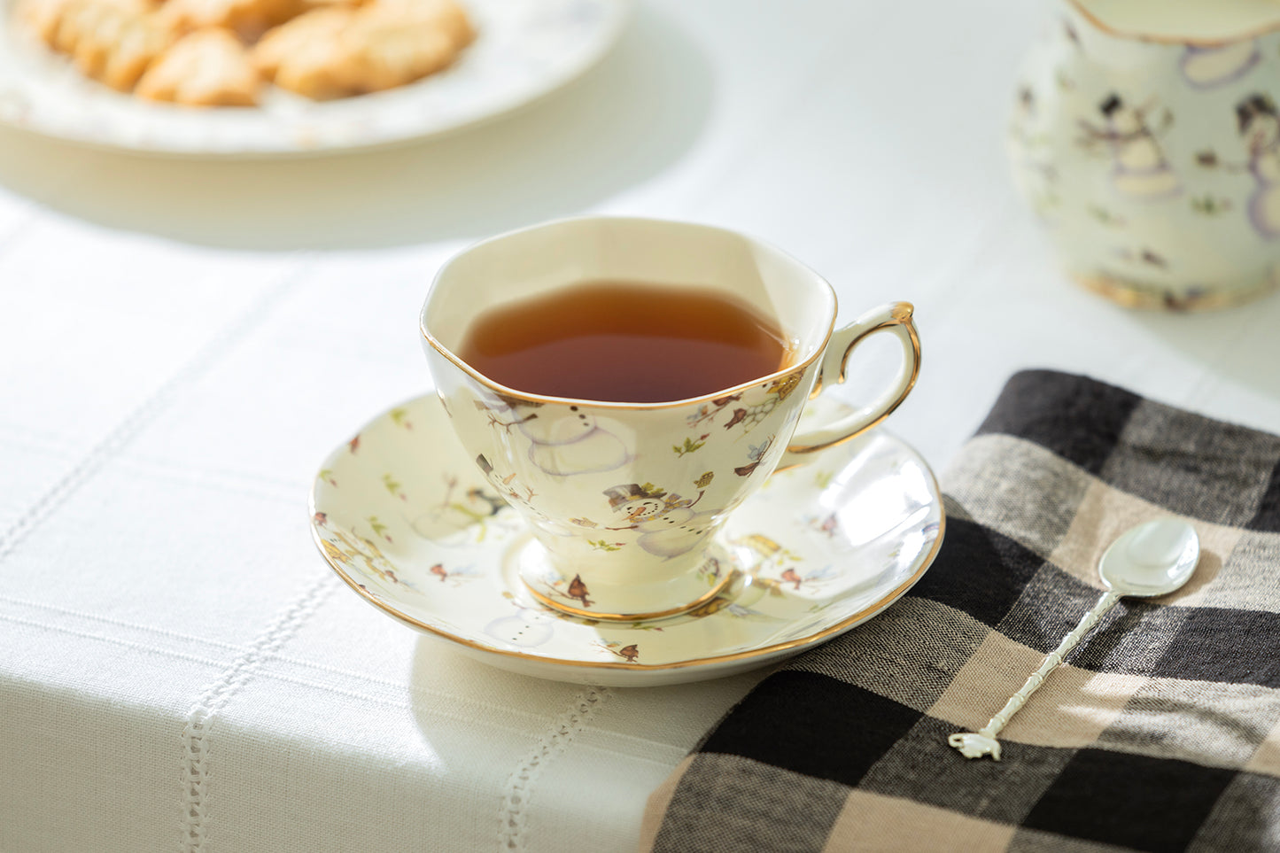 Holiday Snowmen Fine Porcelain Tea Cup and Saucer