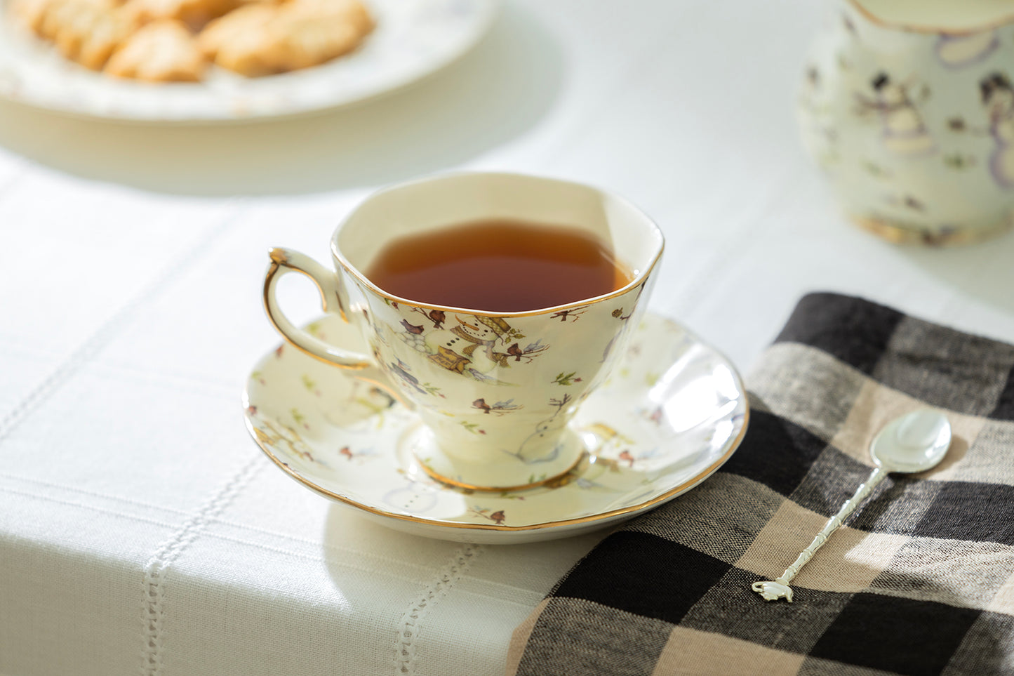 Holiday Snowmen Fine Porcelain Tea Cup and Saucer