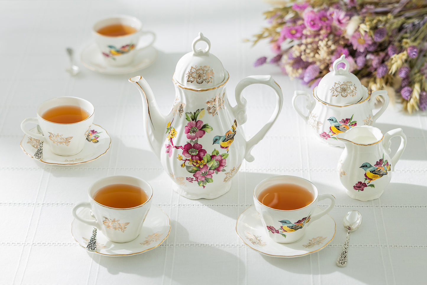Spring Flowers with Bird Fine Porcelain Mini Tea Set