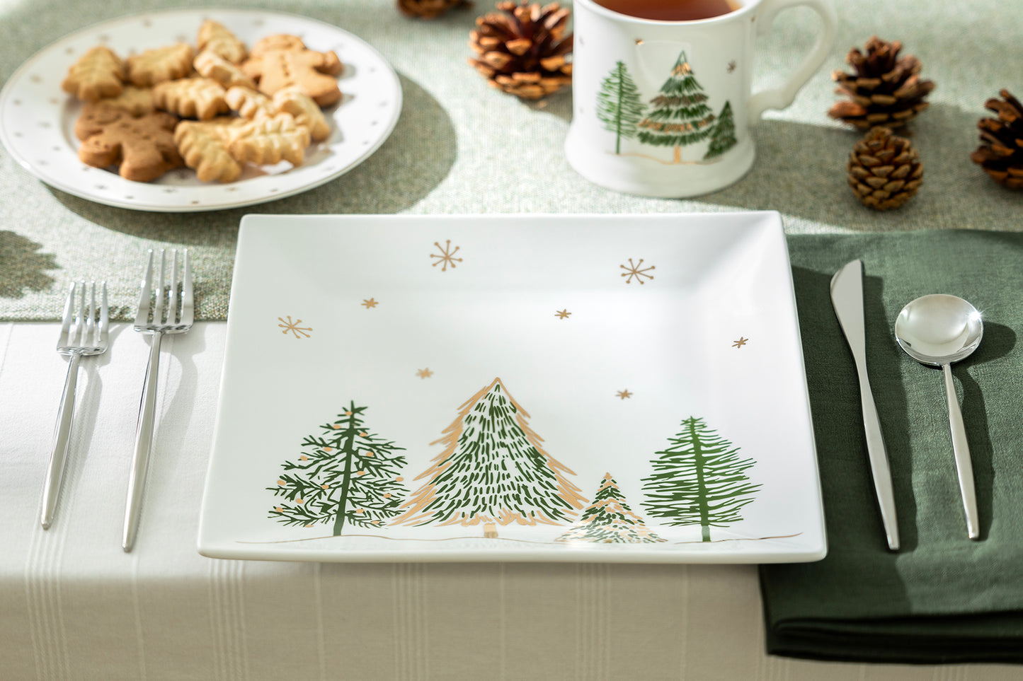 Christmas Pine Trees Fine Porcelain Square Dinner Plate