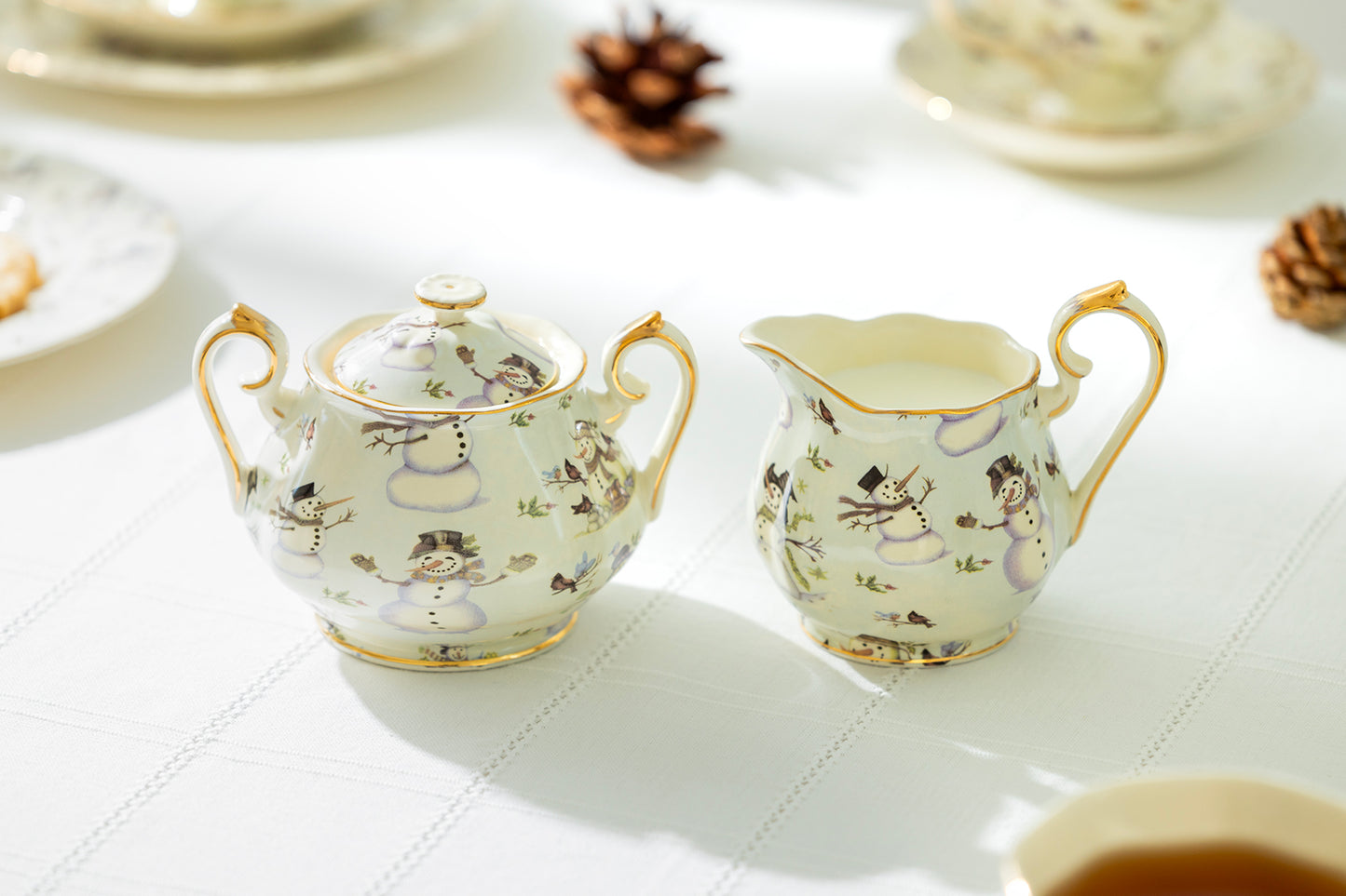 Holiday Snowmen Fine Porcelain Sugar & Creamer Set