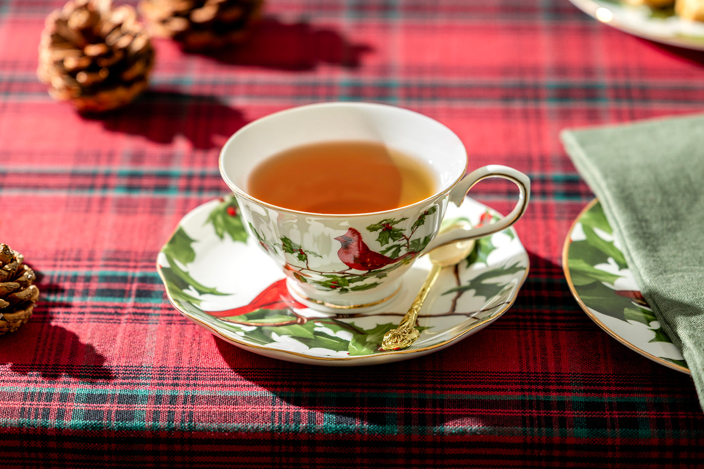 Red Cardinal Fine Porcelain Tea Cup and Saucer