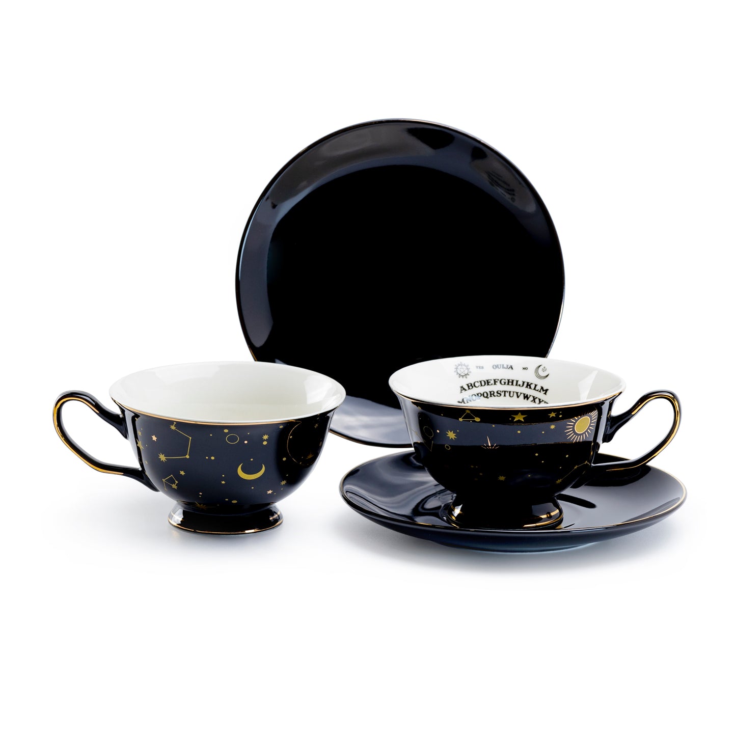 Ouija Astrology Black Gold Tea Cup and Saucer