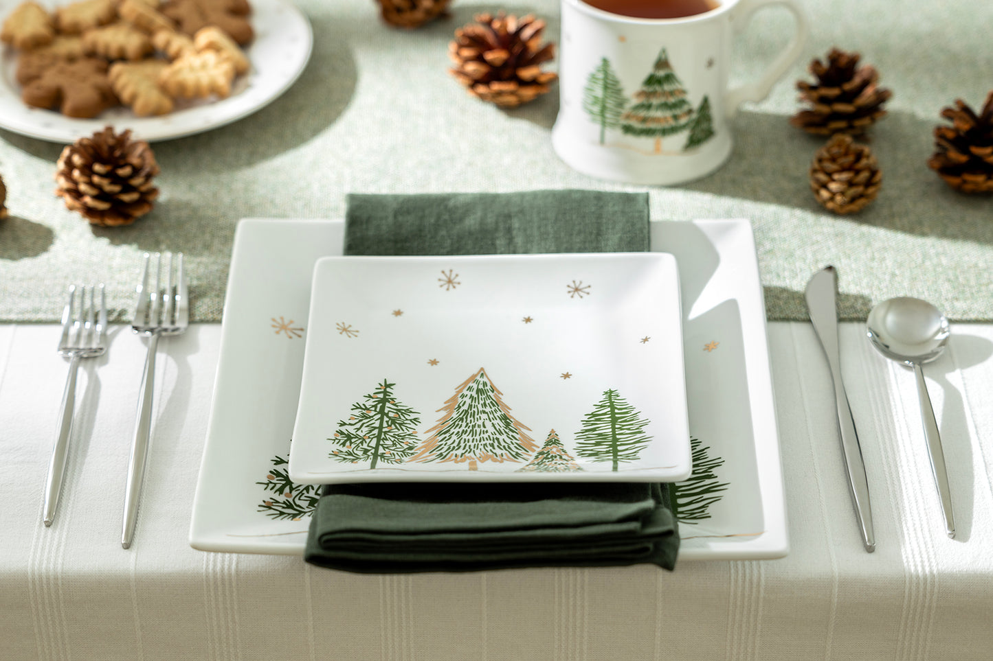 Christmas Pine Trees Fine Porcelain Square Dinner Plate