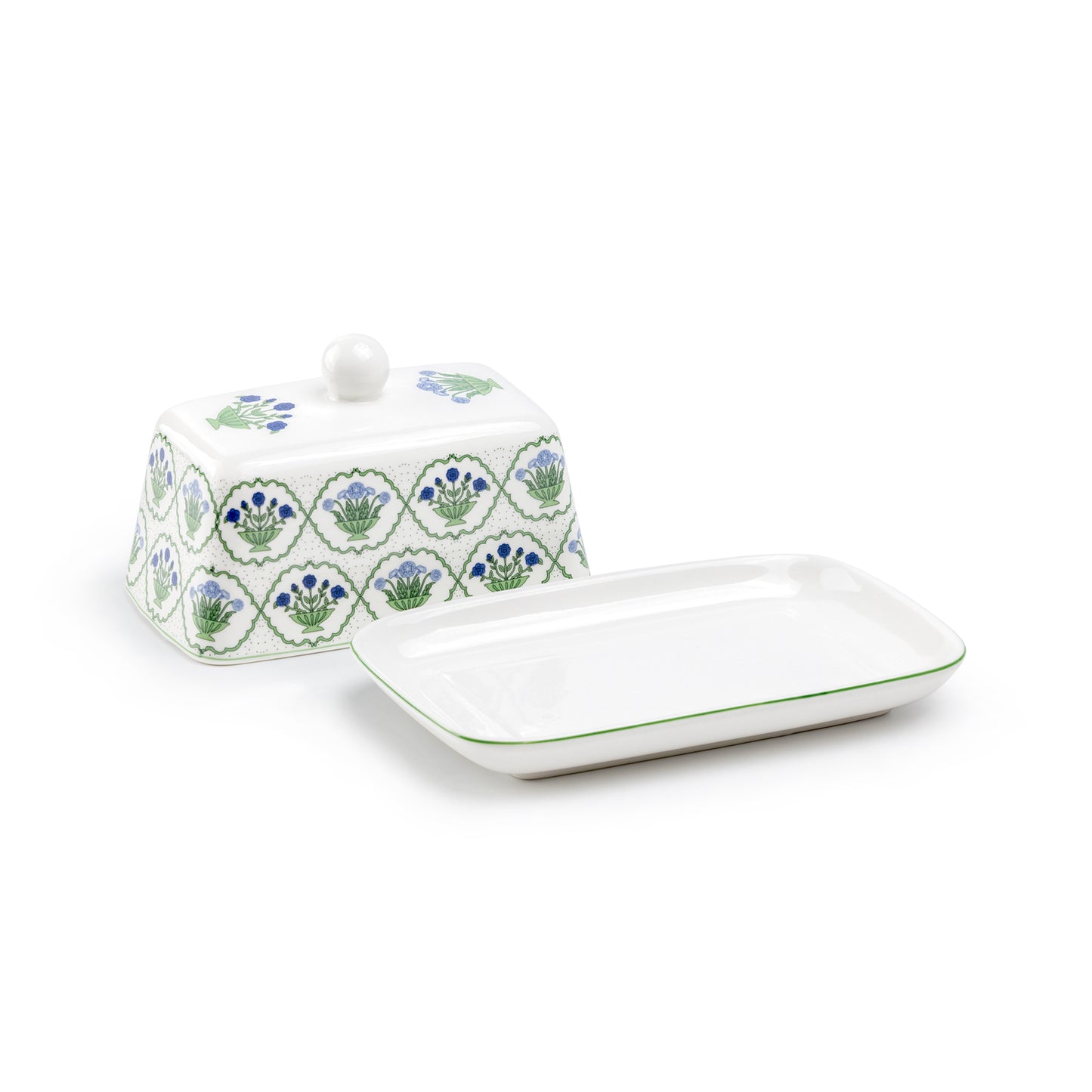 Green Bouquet Medallion Fine Porcelain Butter Dish