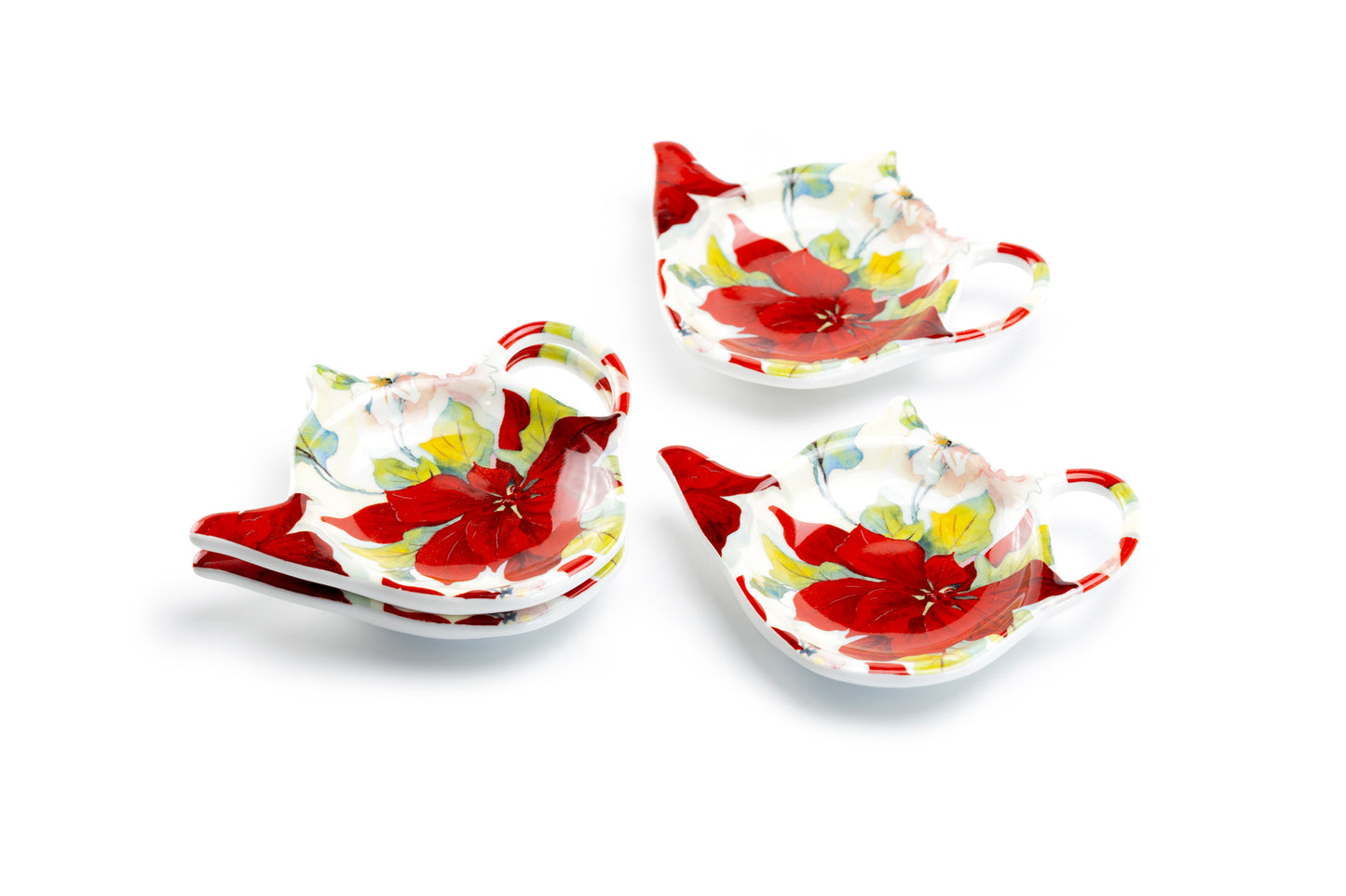 Poinsettia Fine Porcelain Tea Bag Holder Set of 4