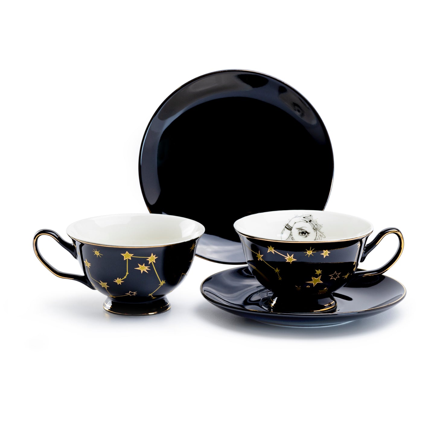 Witchy Crystal Ball Astrology Black Gold Tea Cup and Saucer