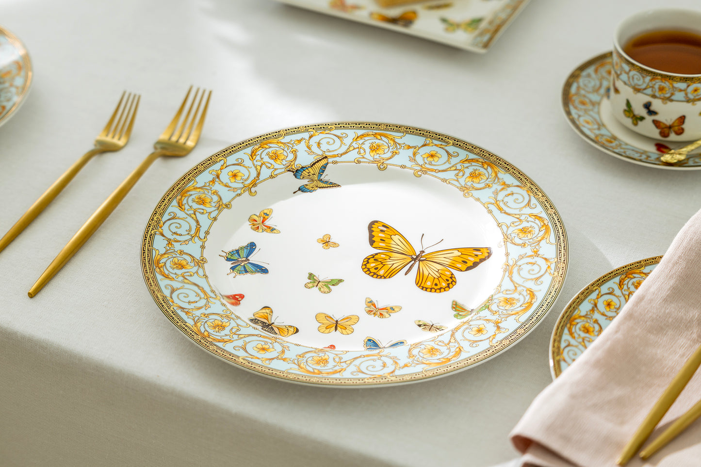 Butterflies with Blue Ornament Fine Porcelain Dinner Plate