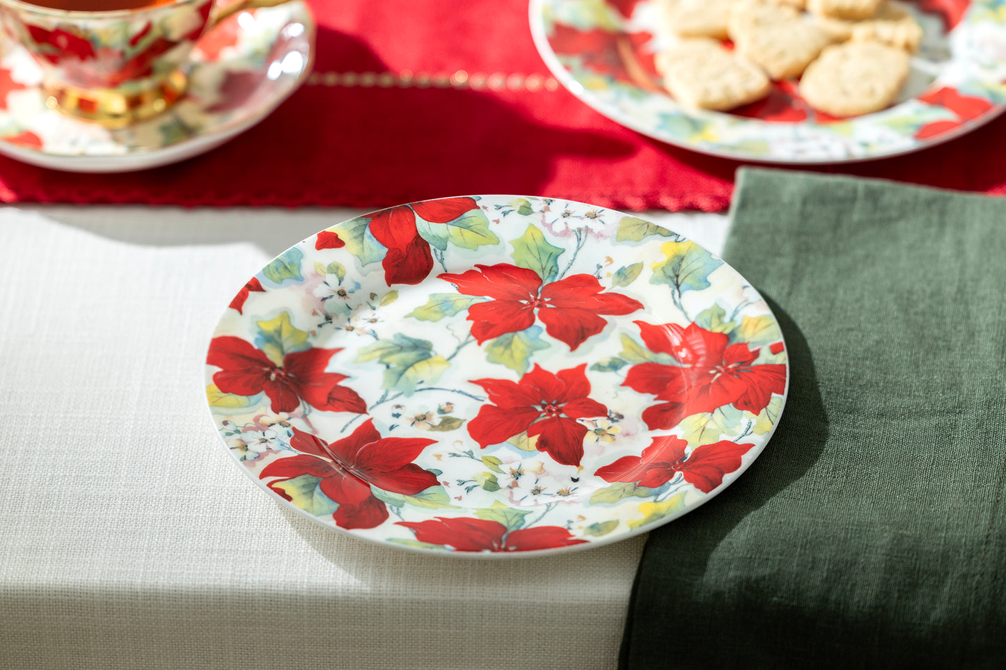 Poinsettia Bone China Dessert Plate