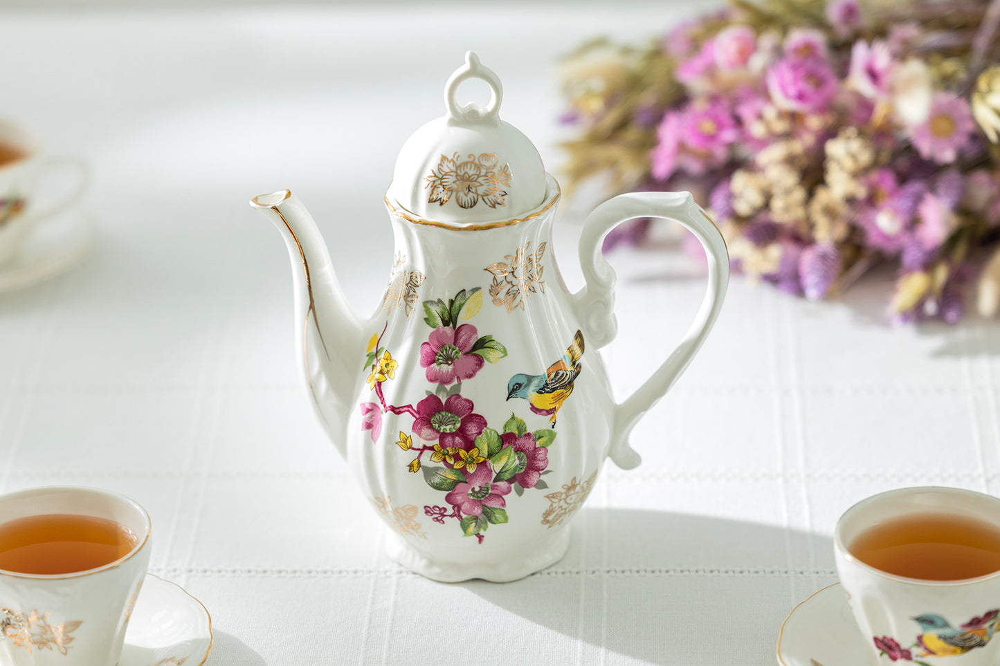 Spring Flowers with Bird Fine Porcelain Mini Tea Set